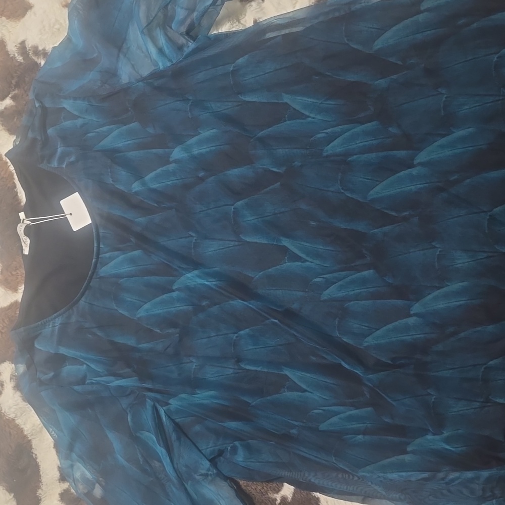 Blue Feather Pattern Blouse